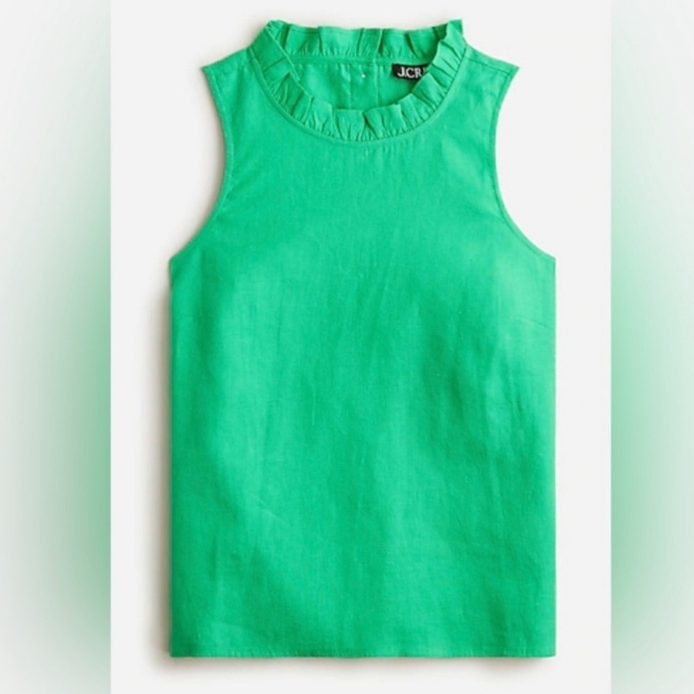 J. Crew Summer Green Linen Fluer Sleevless Top Size 2xl